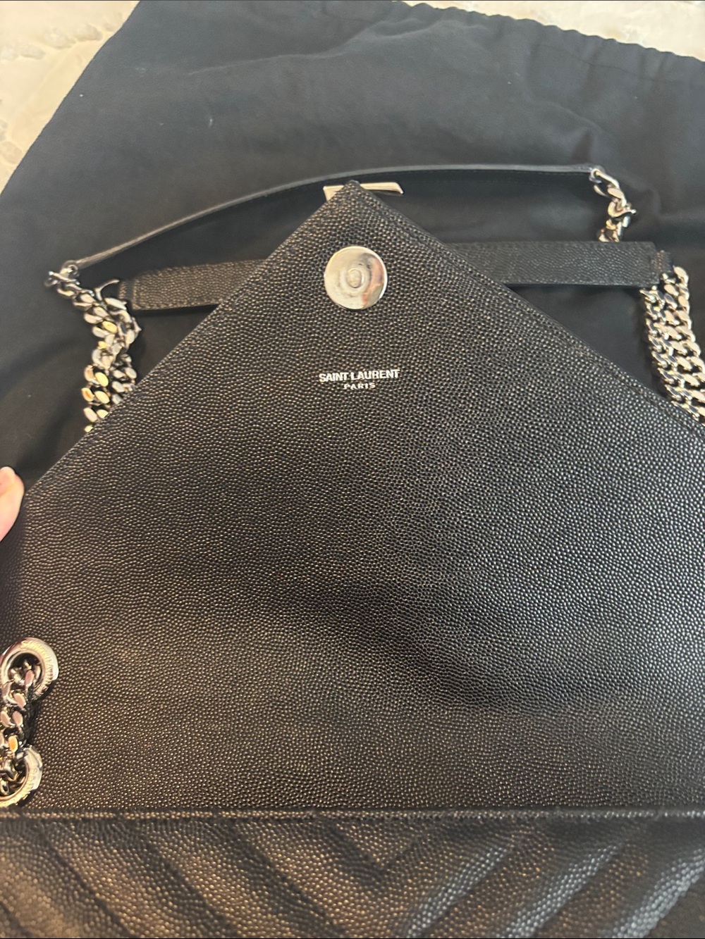 Saint Laurent Black Chevron Quilted Shoulder Bag with Silver YSL Hardware - Picture 6 of 8